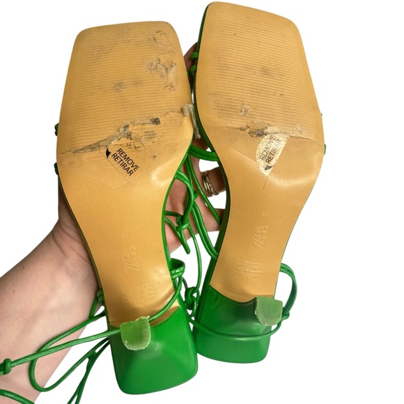 ZARA TIE STRAP HEELED SANDALS Faux Leather Strappy Ankle Lace Up‎ US 7.5 EU 38 - Picture 11 of 14